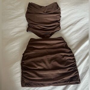 SHEIN Ruched Chocolate Brown Mini Skirt